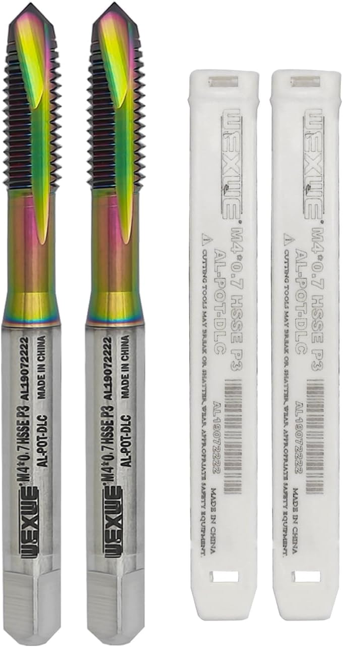 WEXWE Store Tools M4 x 0.7 Spiral Point Threading Tap, Metric Machine Threading Tap High Speed Steel Cobalt(HSSCo) With DLC Coating, Round Shank with Square End， H2 Tolerance, 2pcs - Image 1